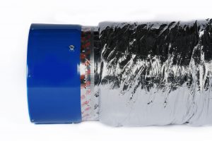 A photo of the connection between a QuietAir fan and its ducting.