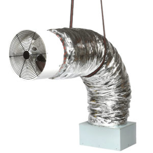 A photo of a fully-assembled QA-3300 whole house fan.